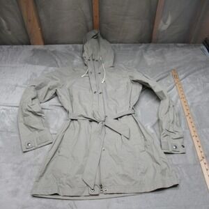 Columbia Jacket Womens Small Gray Belted Light Hooded Rain Pardon My Trench